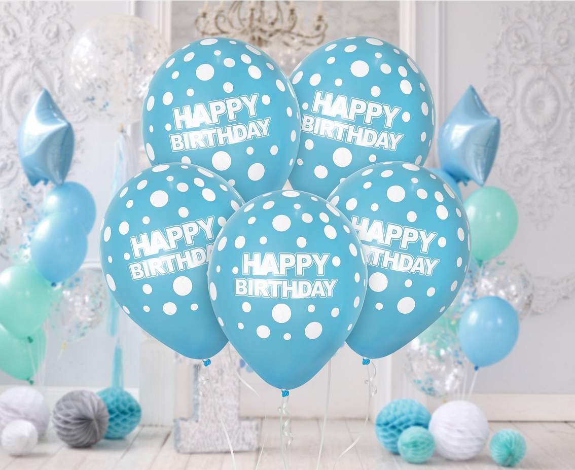 Balloons B&C 12", Happy Birthday blue, 10pcs